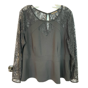 Love & Legend Women’s Black Long Sleeve Lace Peplum Blouse Keyhole Whimsigoth 2X